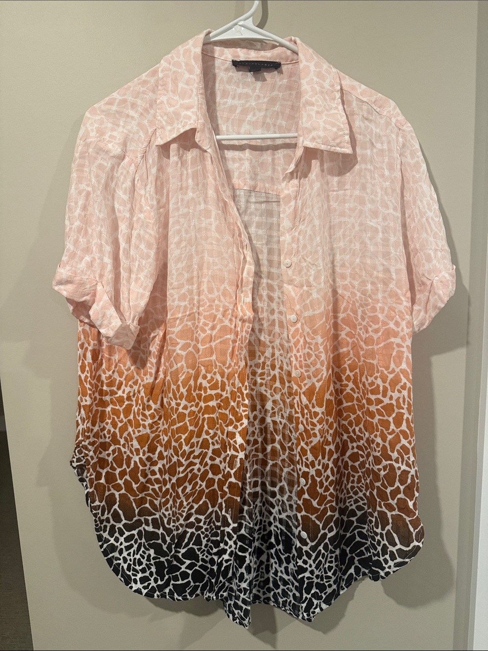 Jane and Delancey Pink to Orange to Black Ombre Animal-Print Button Down